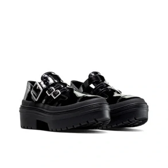 Converse Black Patent Triple-Buckle Platform Loafers - Picture 2 of 11